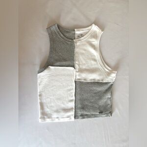 Hollister Gray and White Inside Out Crop Tank Top Casual Sporty Cool Relaxed